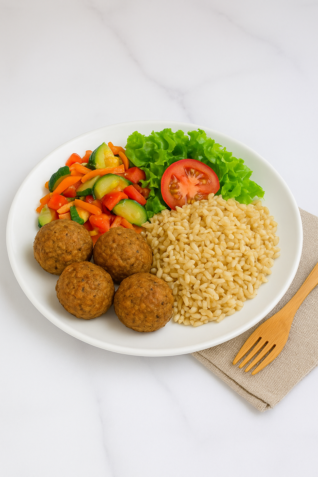 Plato Equilibrado con Albóndigas de Seitán